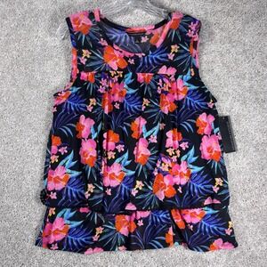SIGNATURE STUDIO Womens Tropical Floral Print Sleeveless Blouse Top Size Medium